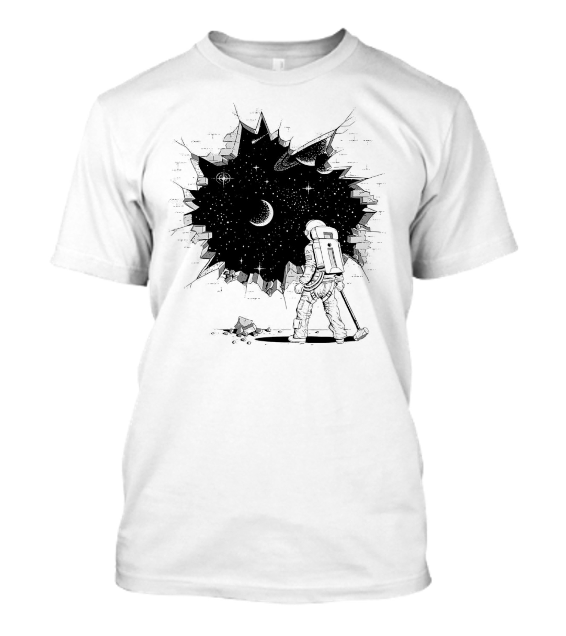 Breakthrough Astronaut Stargazing Through Cosmic Wall Hole T-Shirt