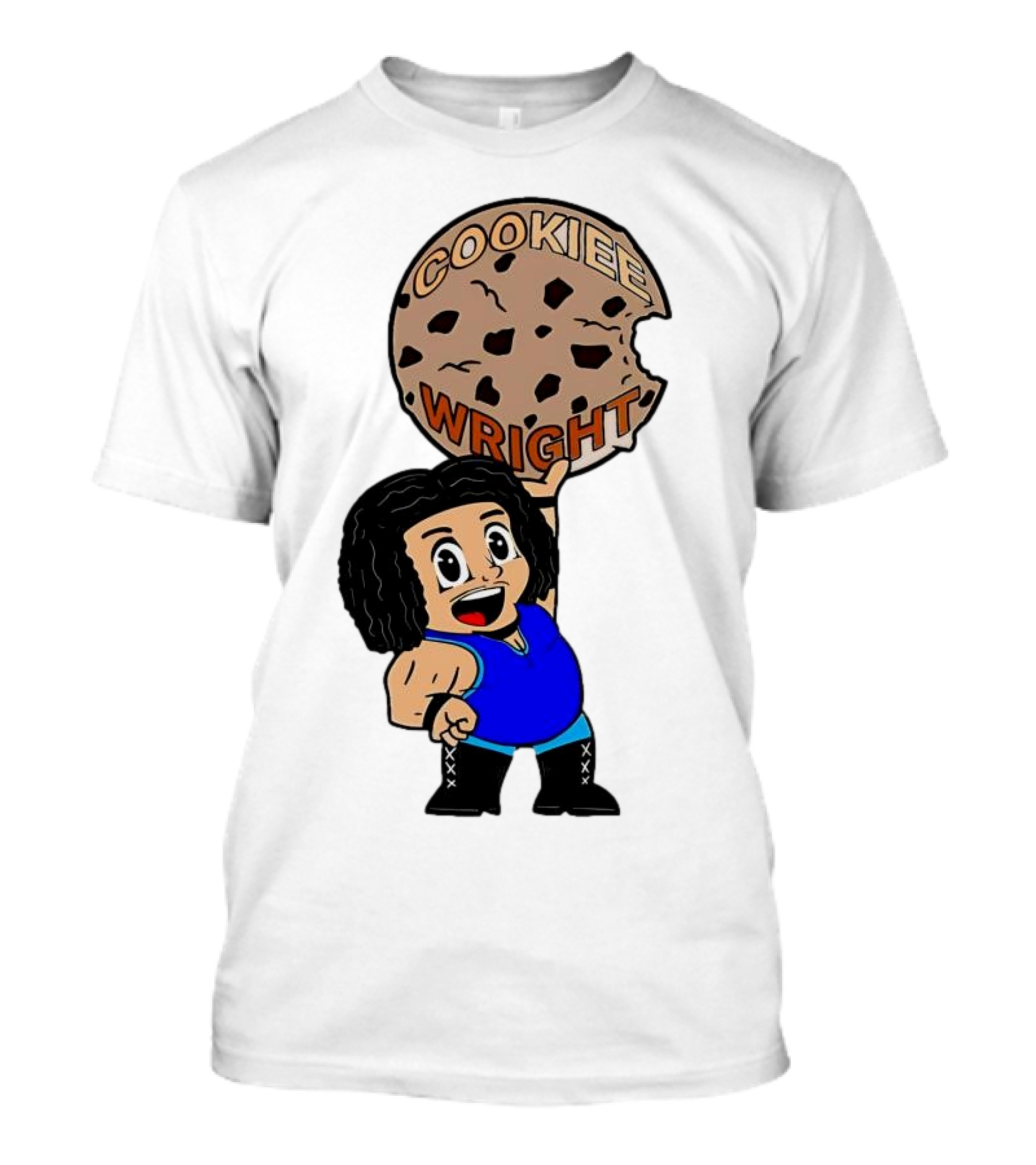 COOKIEE WRIGHT Cartoon Character Holding Chocolate Chip Cookie T-Shirt
