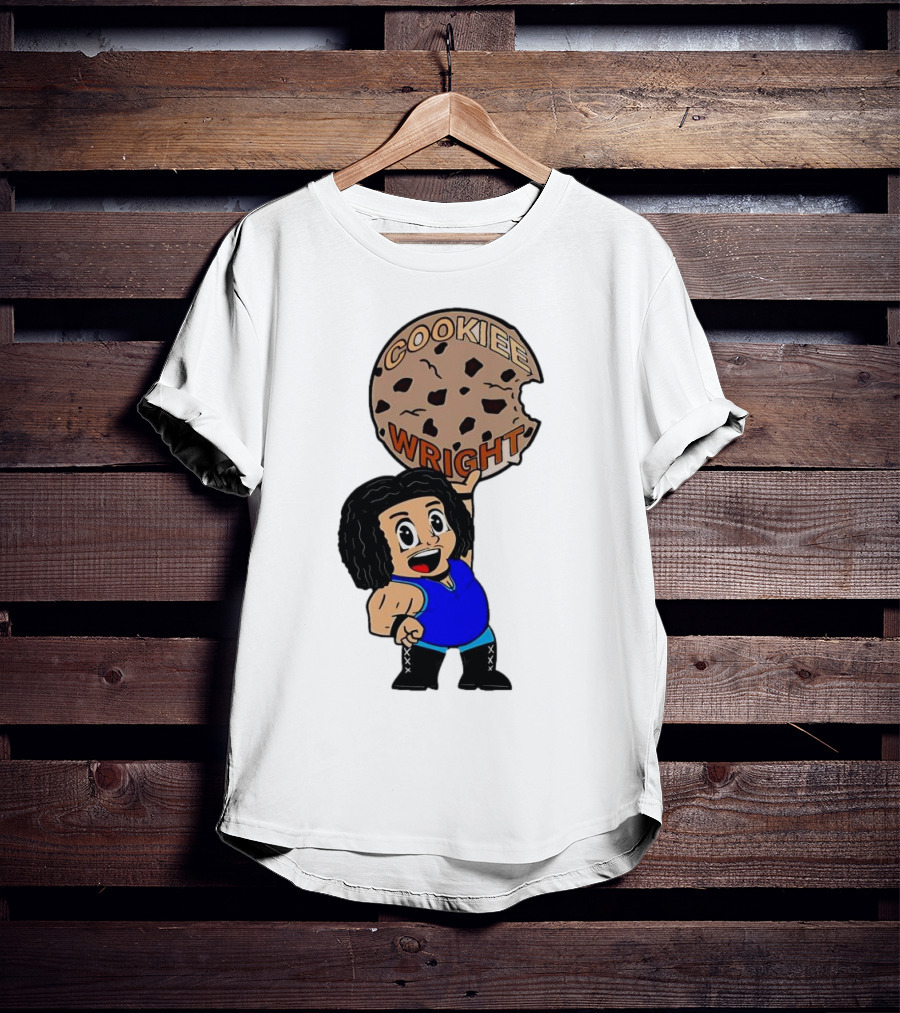 COOKIEE WRIGHT Cartoon Character Holding Chocolate Chip Cookie T-Shirt