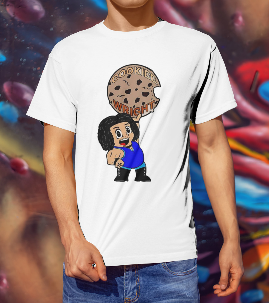 COOKIEE WRIGHT Cartoon Character Holding Chocolate Chip Cookie T-Shirt