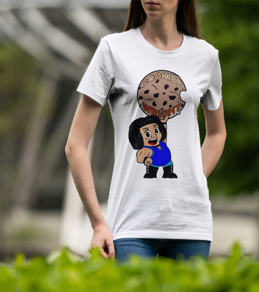 COOKIEE WRIGHT Cartoon Character Holding Chocolate Chip Cookie T-Shirt
