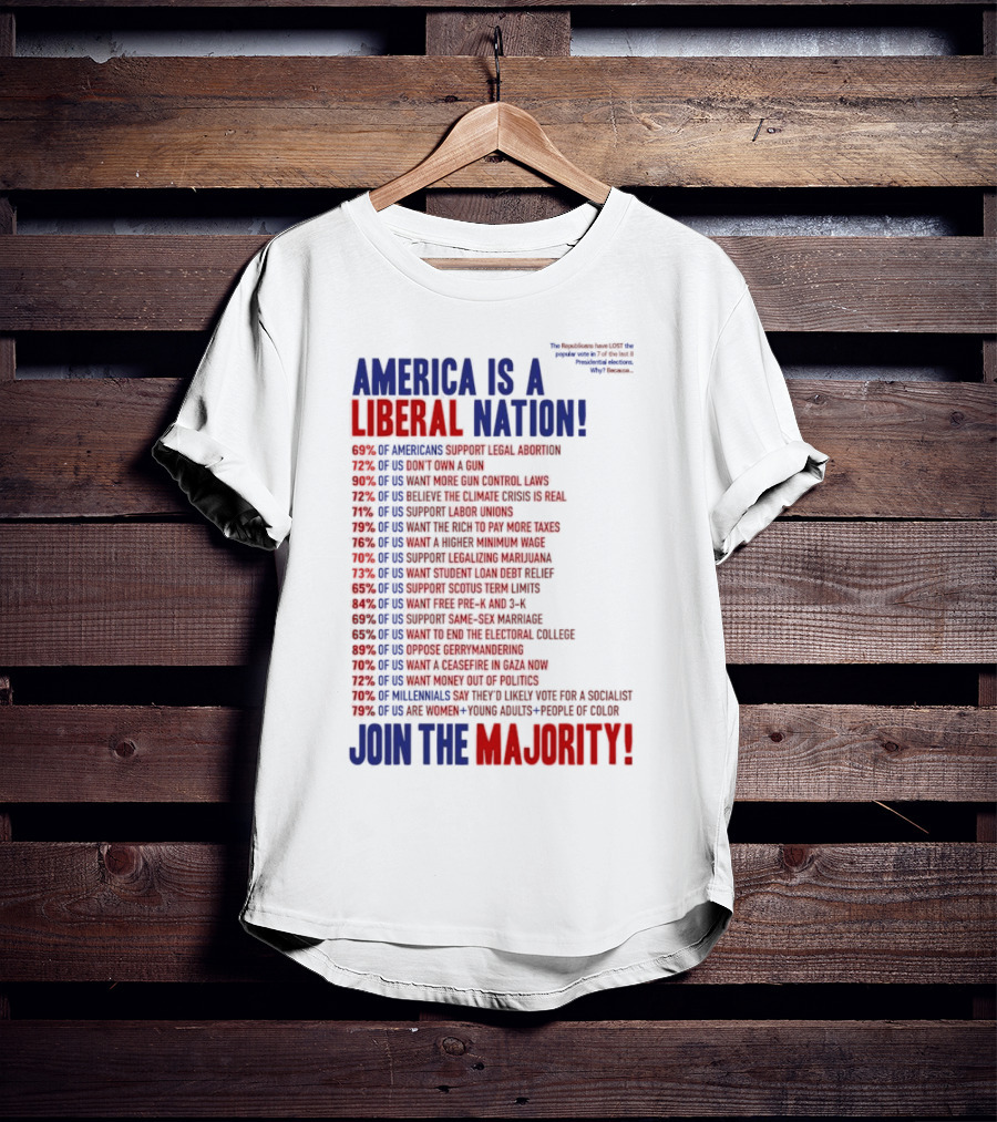America Is A Liberal Nation 69% Of Americans Support Legal Abortion Join The Majority T-Shirt