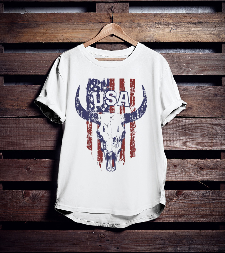 USA Buffalo Skull American Flag Patriotic T-Shirt