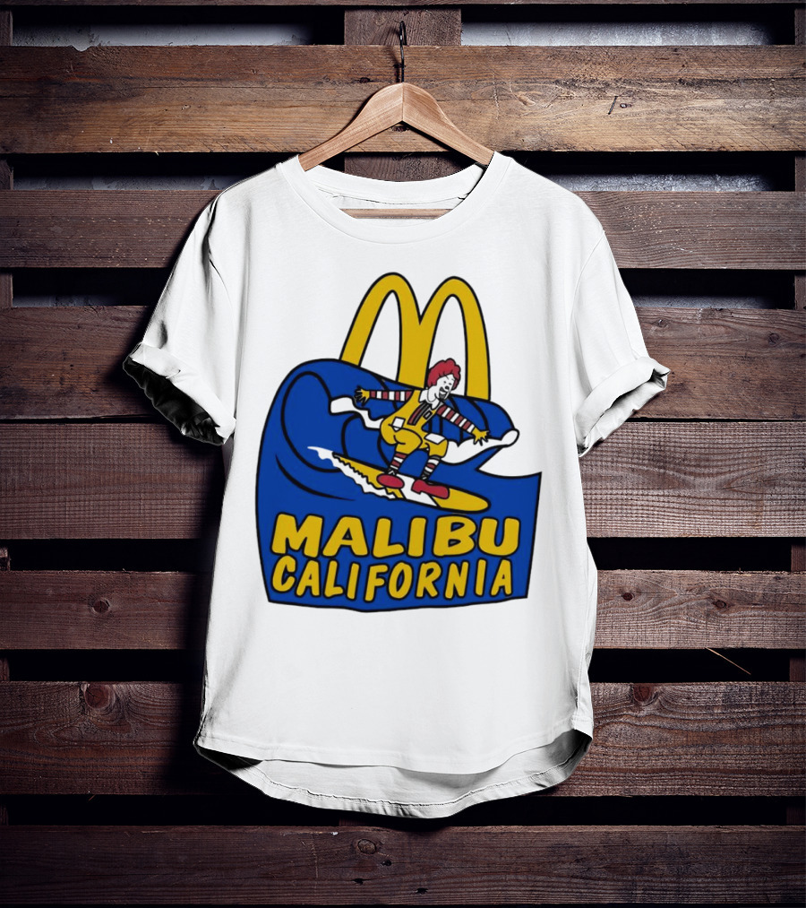 McDonald’s Clown Surfing Malibu California Waves T-Shirt