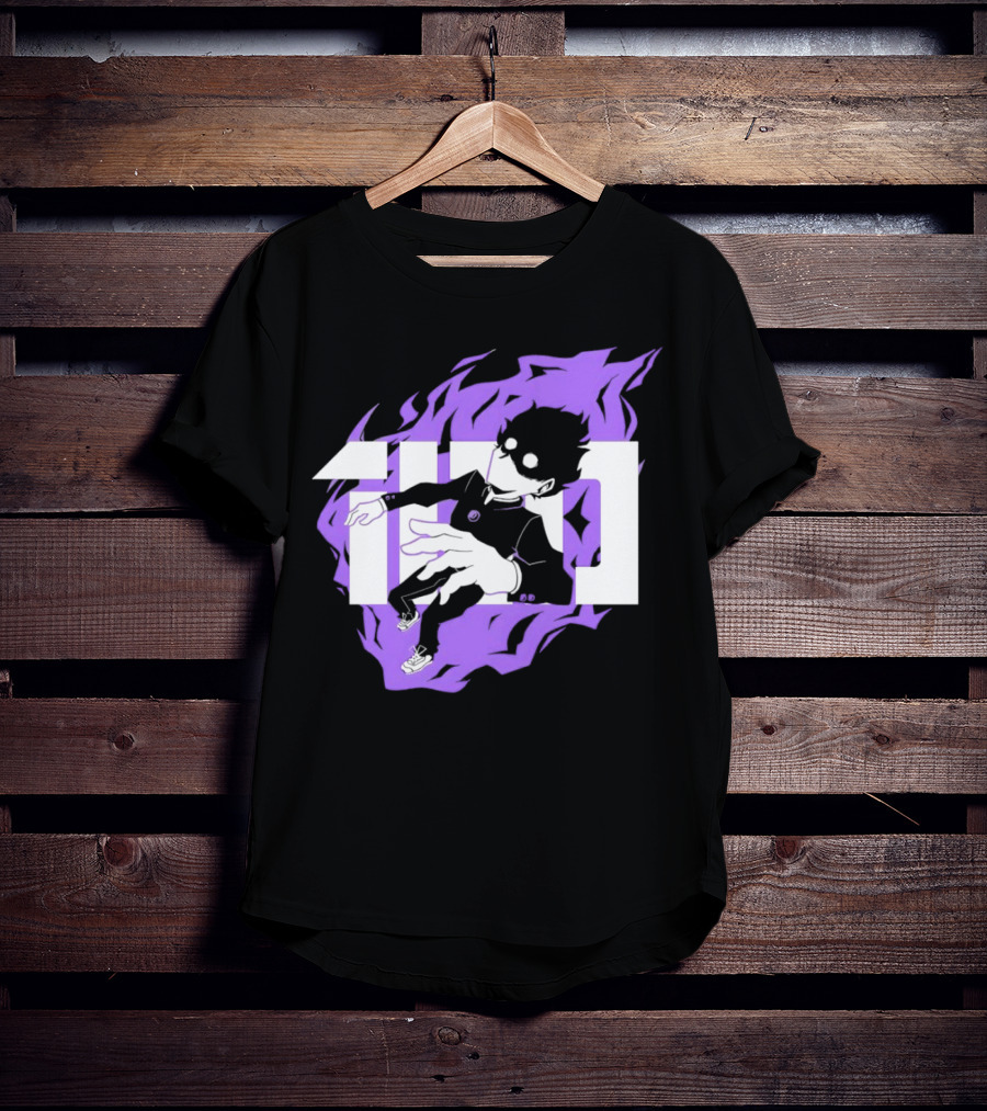Mob Psycho 100 Psyched Out Character With Purple Aura And Bold Typography T-Shirt