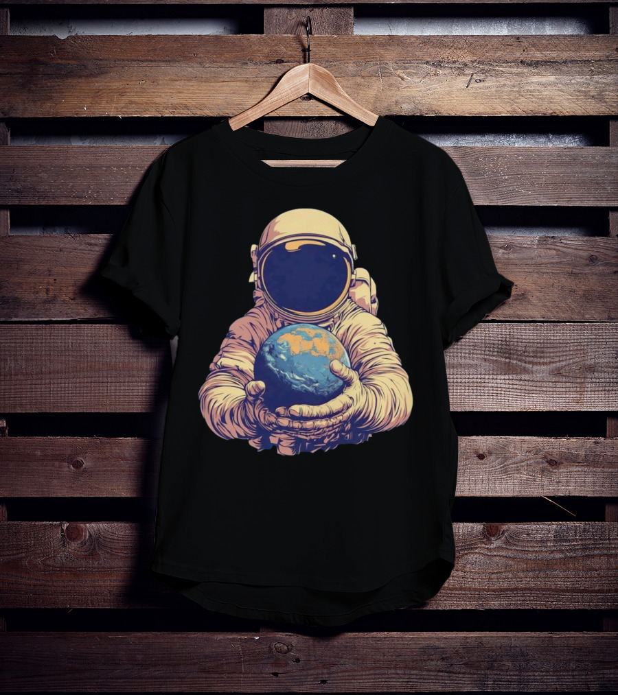 Astronaut Embracing Planet Earth Cosmic Guardians Of Home T-Shirt
