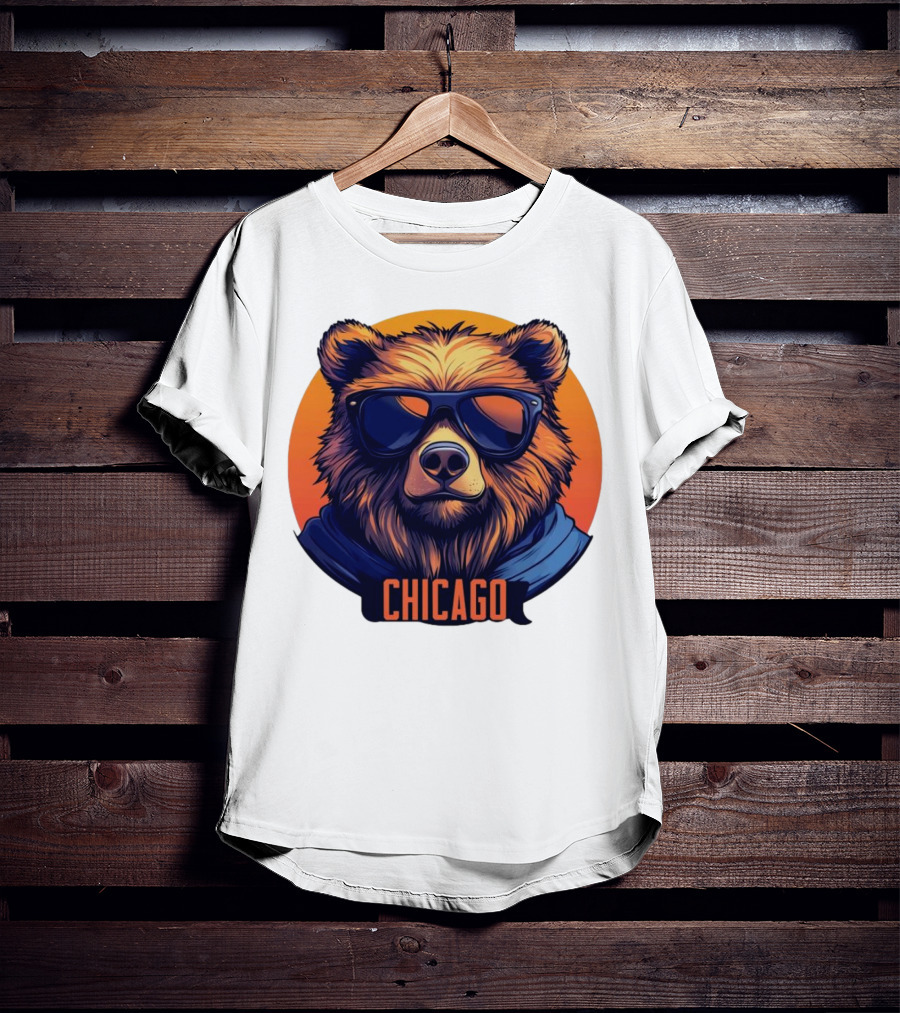 Da Bear Chicago Sunglasses Sunset Circle T-Shirt