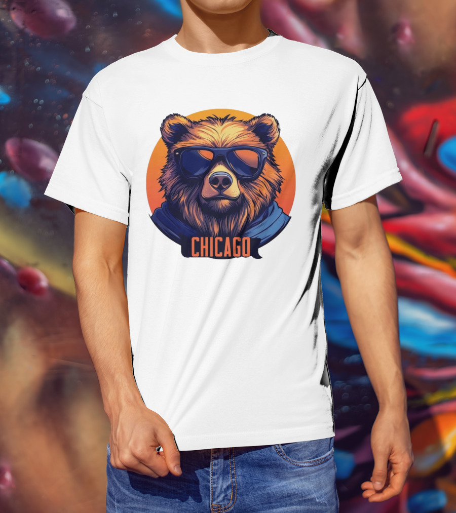 Da Bear Chicago Sunglasses Sunset Circle T-Shirt