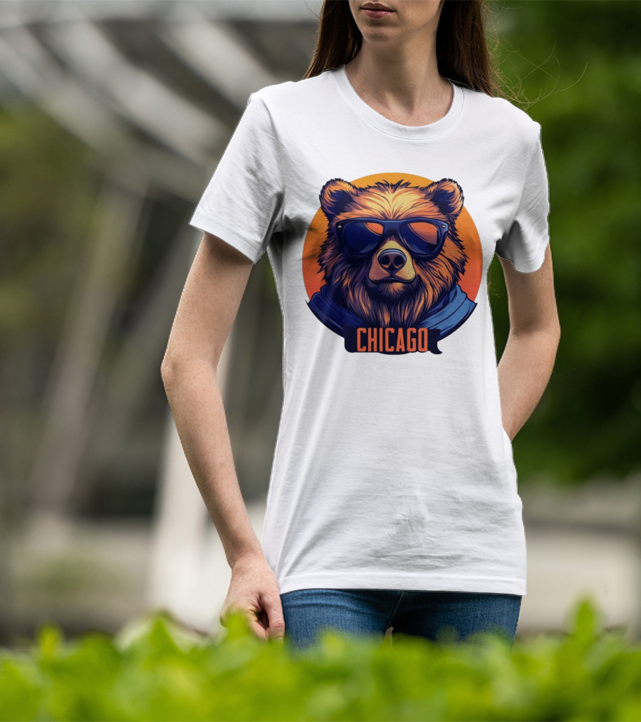 Da Bear Chicago Sunglasses Sunset Circle T-Shirt