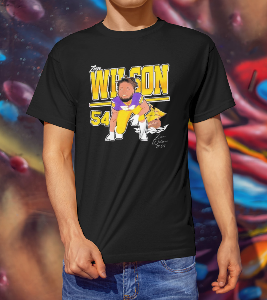 Zion Wilson 54 East Carolina Pirates Cartoon Football Player T-Shirt