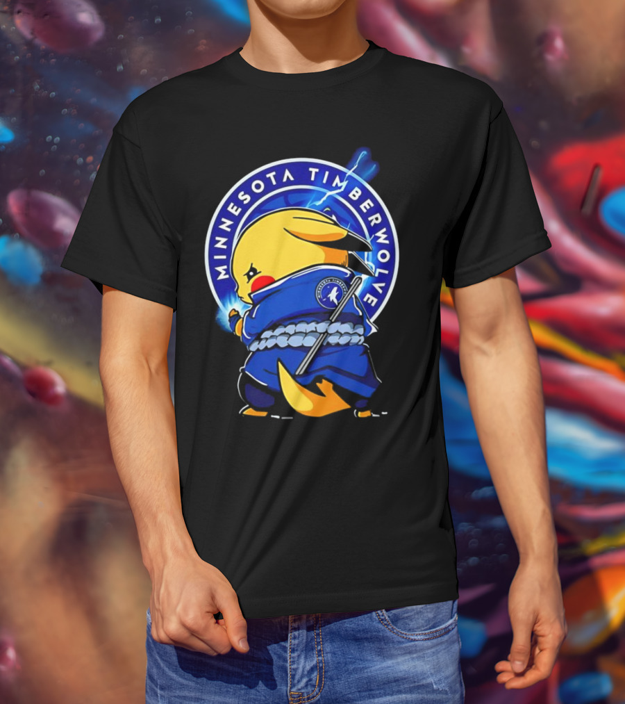 Minnesota Timberwolves Pikachu Uchiha Sasuke Crossover Lightning T-Shirt