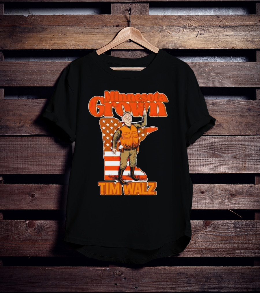 Minnesota Grown Tim Walz Thumbs Up American Flag State Outline T-Shirt