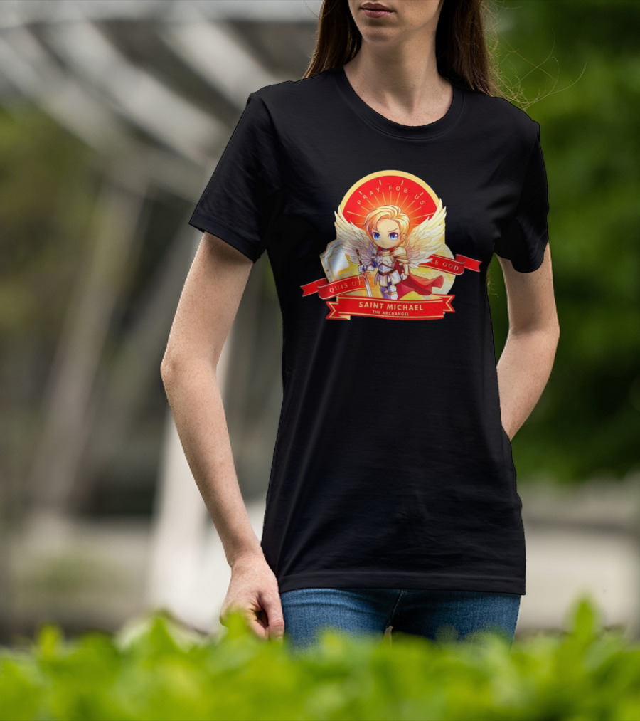 Saint Michael The Archangel Pray For Us Quis Ut Deus Cartoon T-Shirt