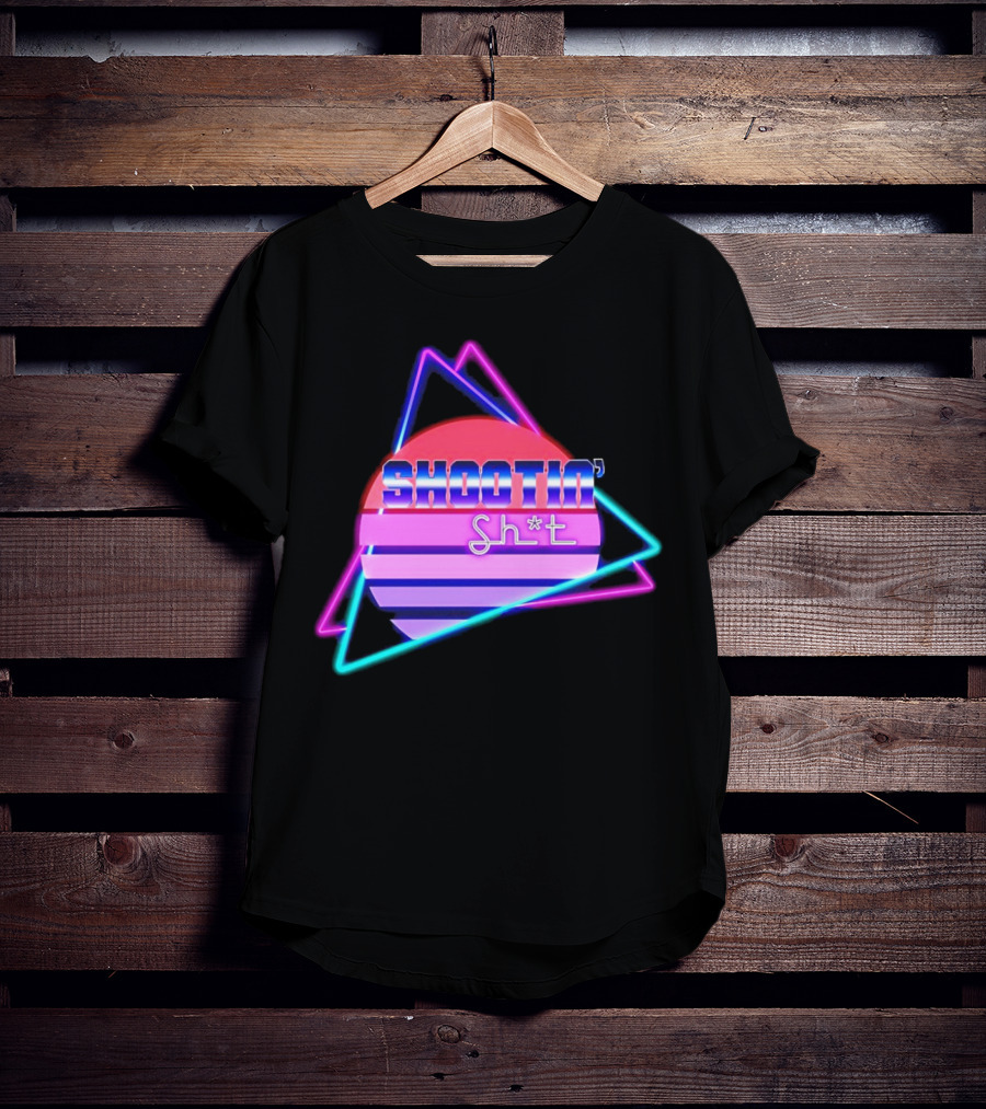 Shootin’ Sh*t Neon Retro 80's Style Triangles And Sunset Stripes T-Shirt