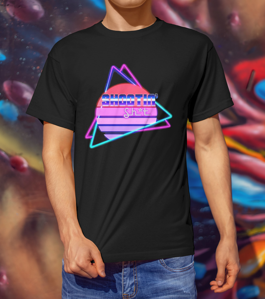 Shootin’ Sh*t Neon Retro 80's Style Triangles And Sunset Stripes T-Shirt