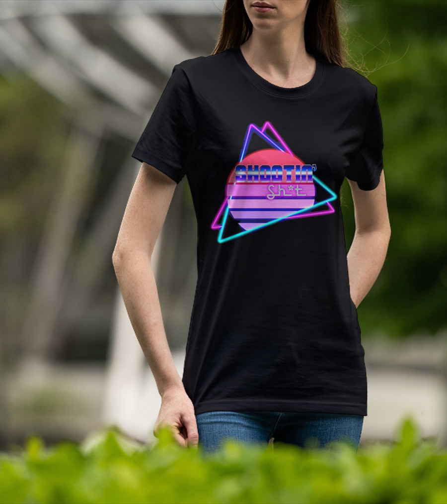 Shootin’ Sh*t Neon Retro 80's Style Triangles And Sunset Stripes T-Shirt