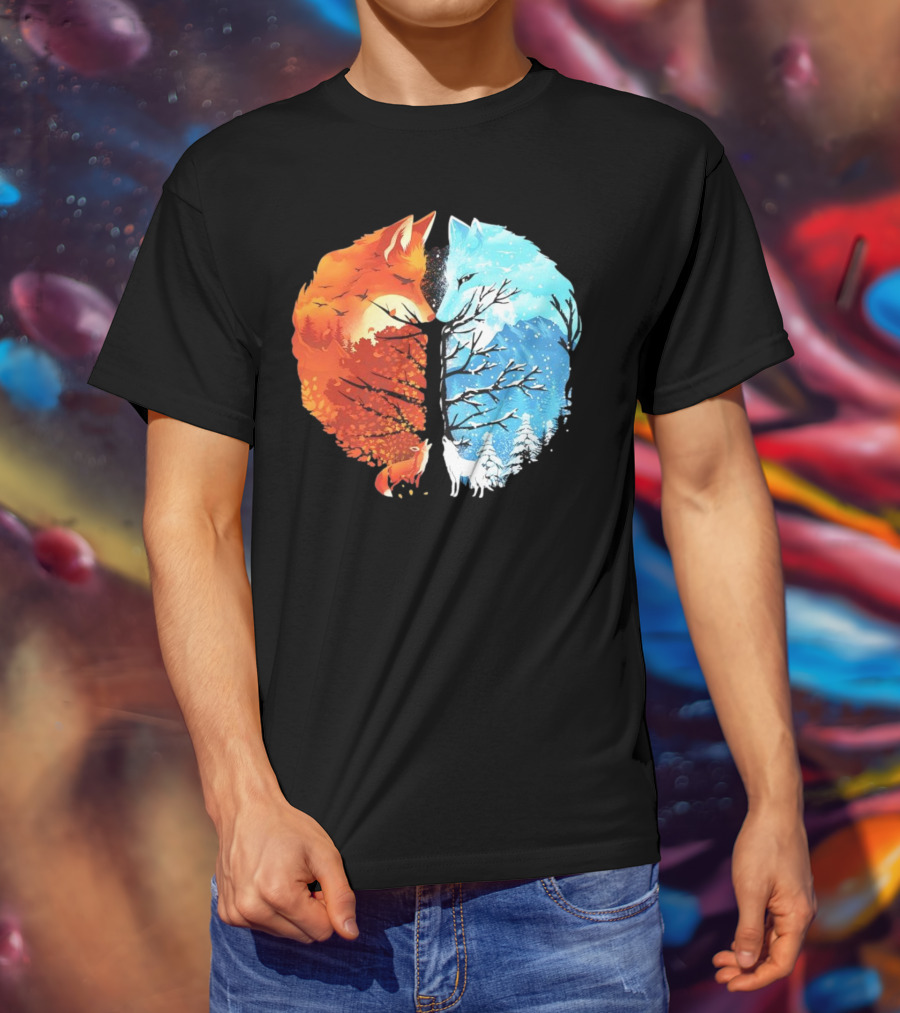 Fire And Ice Fox Dual Seasons Tree T-Shirt