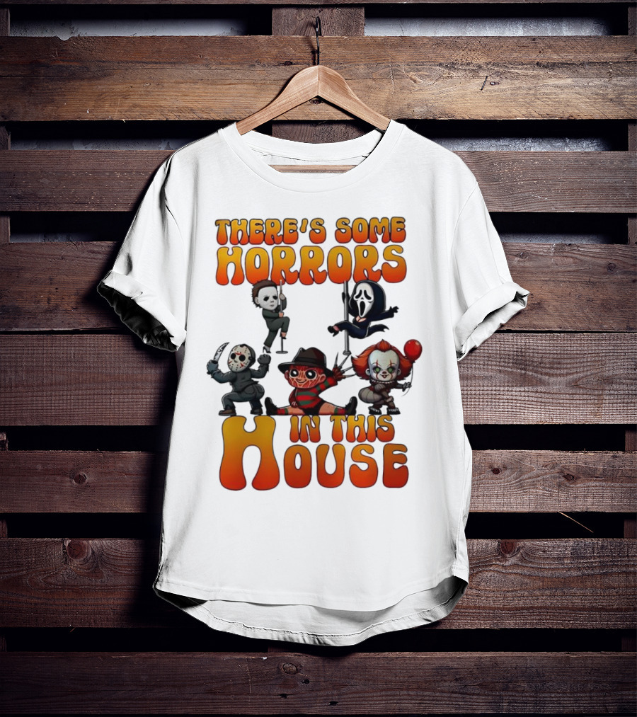 There's Some Horrors In This House Chibi Horror Movie Characters T-Shirt