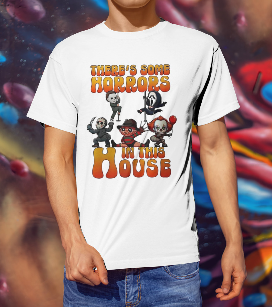 There's Some Horrors In This House Chibi Horror Movie Characters T-Shirt