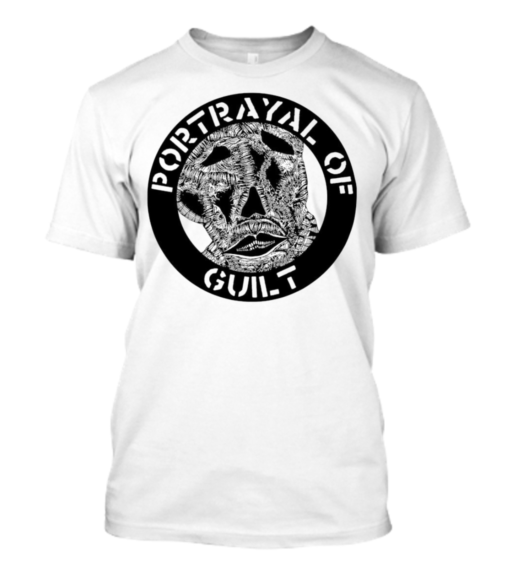 PORTRAYAL OF GUILT Circle Logo With Abstract Face T-Shirt