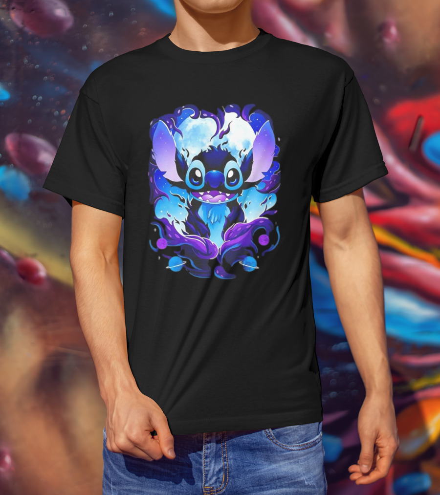 Stitch Experiment 626 Cosmic Darkness Cartoon T-Shirt