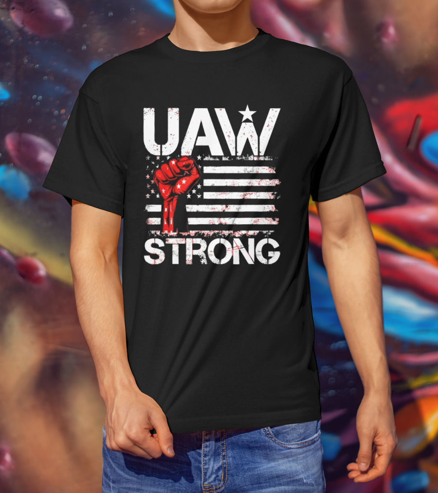 UAW Strong Red Fist American Flag T-Shirt