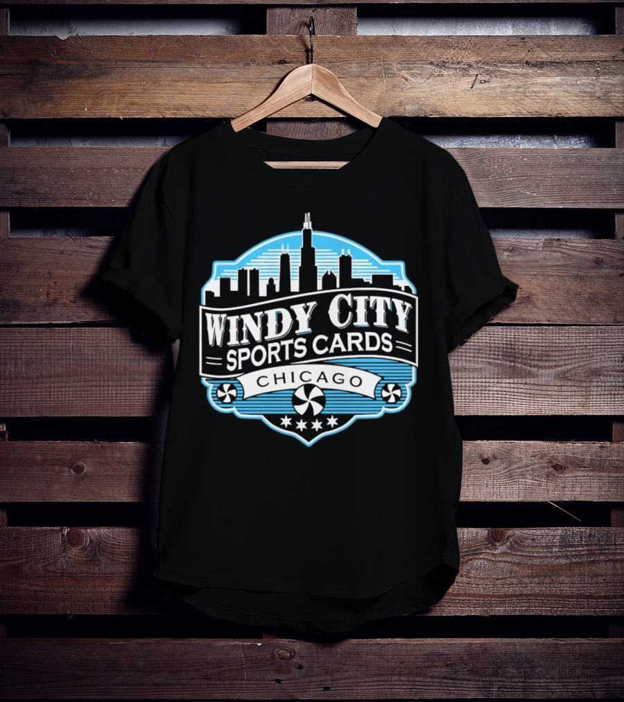 Windy City Sports Cards Chicago Skyline With Stars And Peppermint Swirls T-Shirt