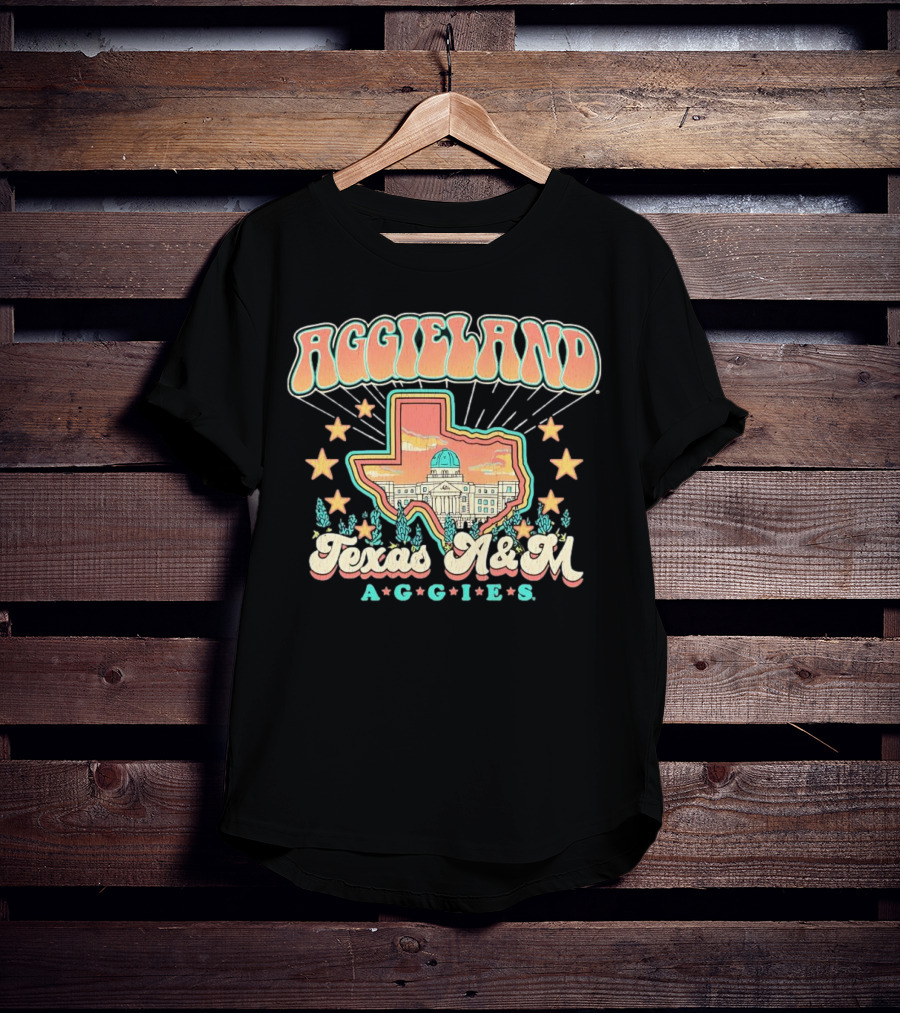 Aggieland Texas A&M Aggies Fiesta With Texas Outline And Stars T-Shirt