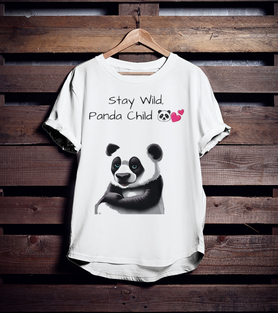 Stay Wild Panda Child Cute Emoji Panda Hearts T-Shirt