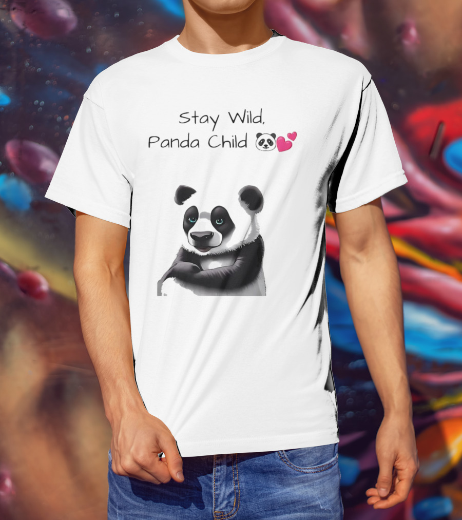 Stay Wild Panda Child Cute Emoji Panda Hearts T-Shirt