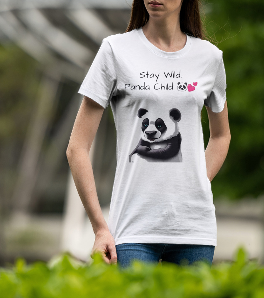 Stay Wild Panda Child Cute Emoji Panda Hearts T-Shirt