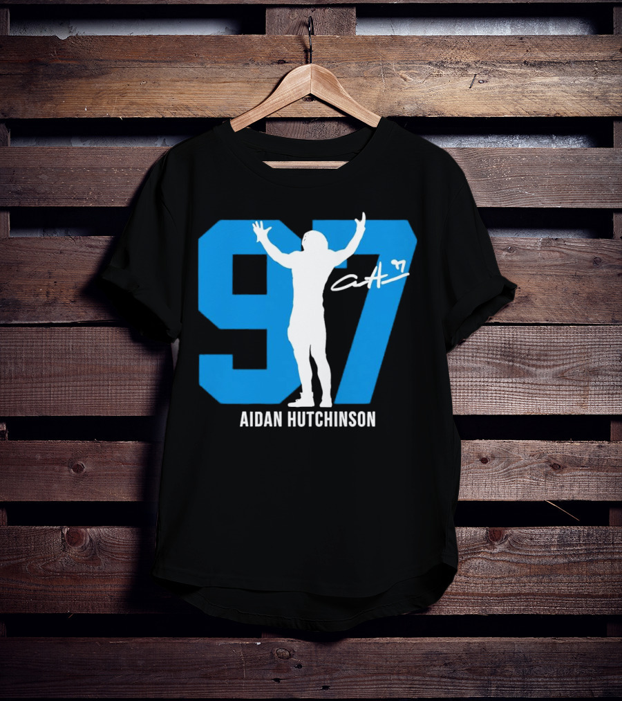 Aidan Hutchinson 97 Detroit Lions Silo Signature T-Shirt