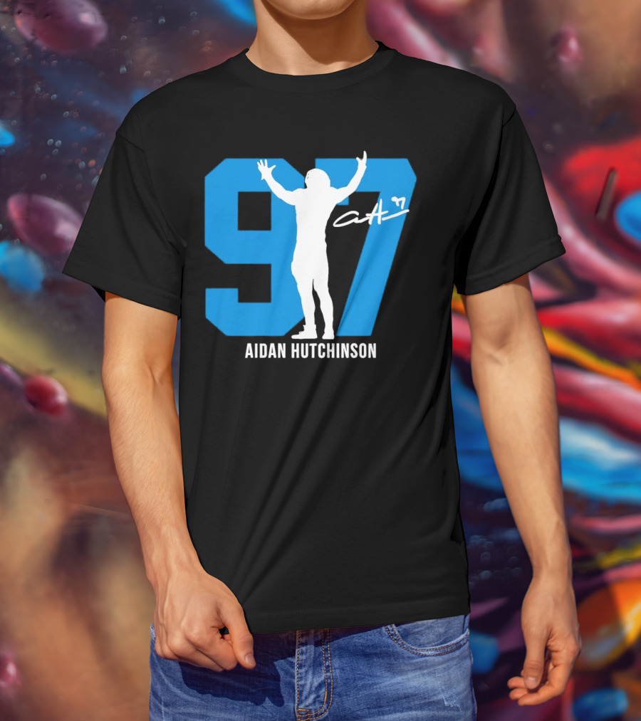 Aidan Hutchinson 97 Detroit Lions Silo Signature T-Shirt