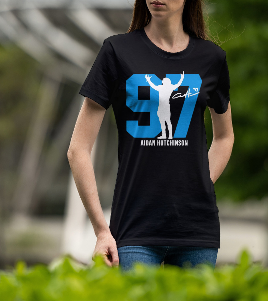 Aidan Hutchinson 97 Detroit Lions Silo Signature T-Shirt