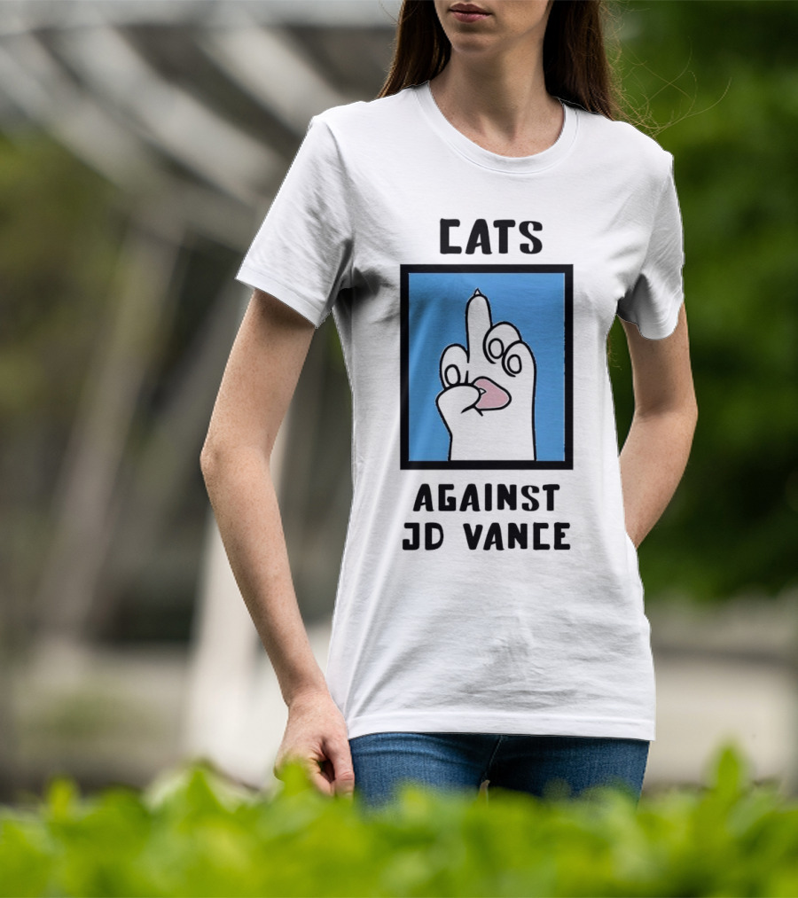 Cats Against JD Vance Middle Finger Paw Drawing T-Shirt