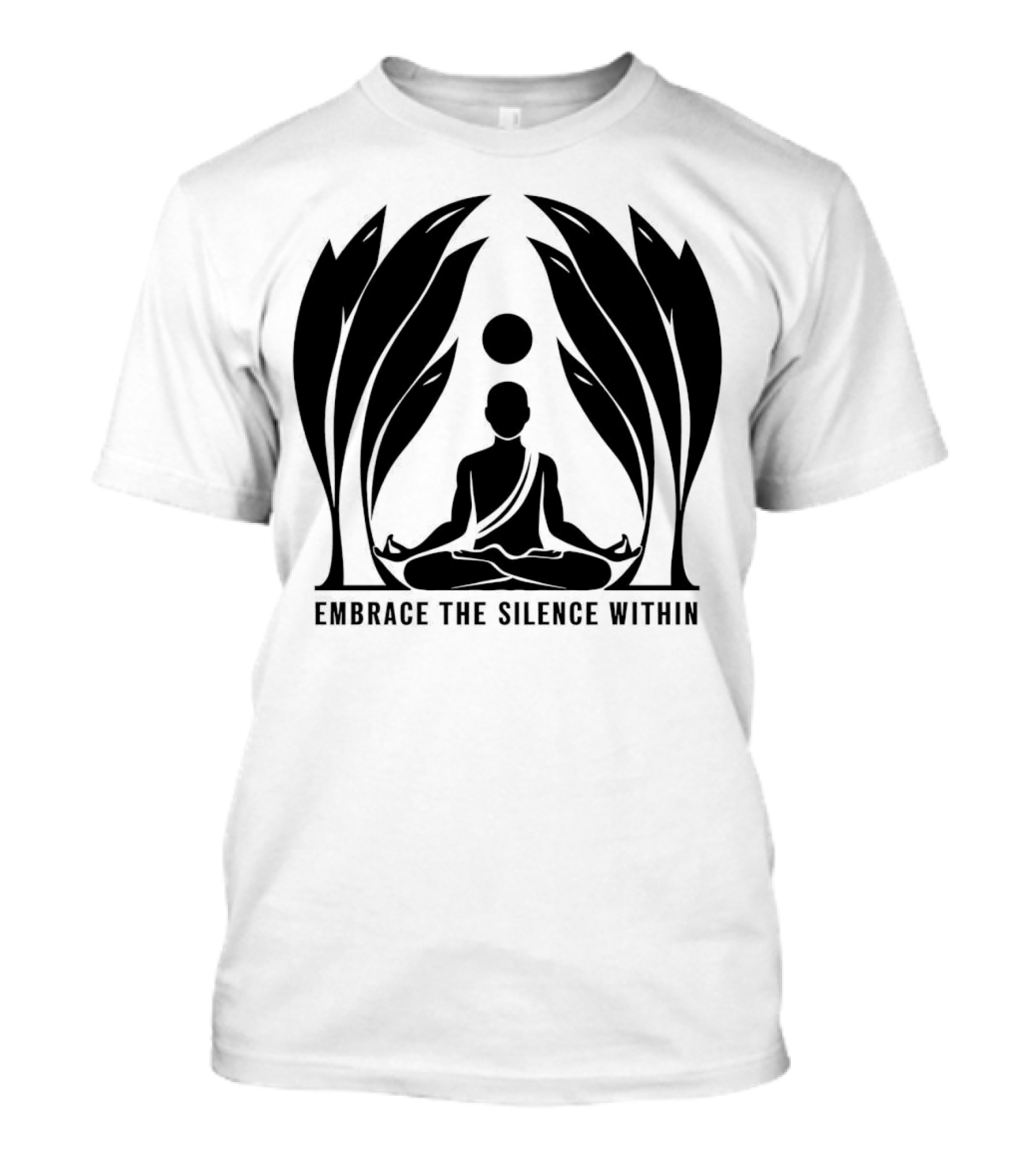 Embrace The Silence Within Meditation Silhouette And Enigmatic Leafy Eyes T-Shirt