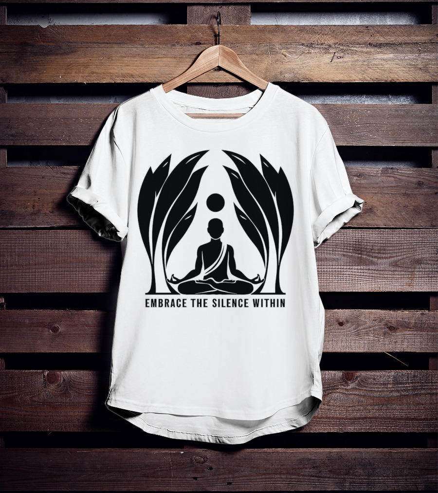 Embrace The Silence Within Meditation Silhouette And Enigmatic Leafy Eyes T-Shirt