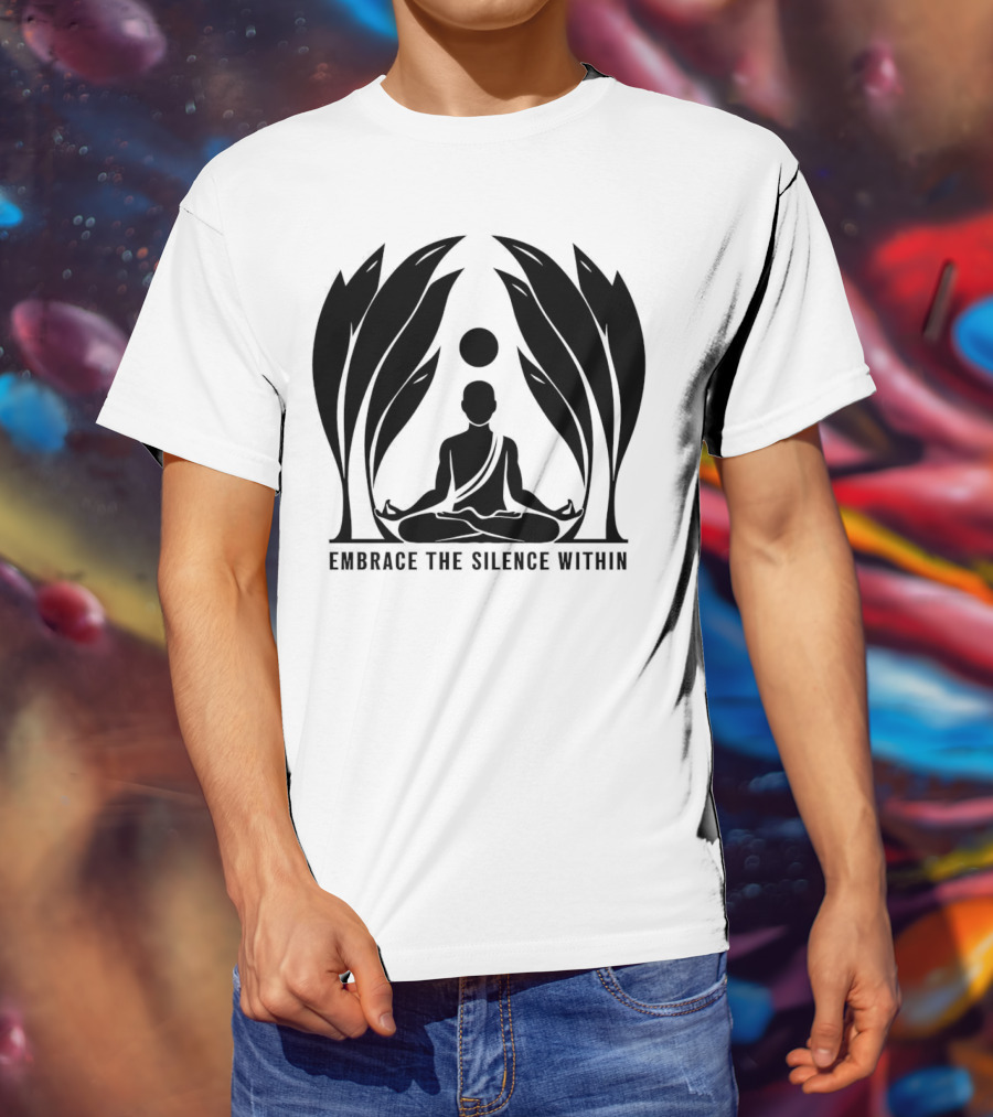 Embrace The Silence Within Meditation Silhouette And Enigmatic Leafy Eyes T-Shirt
