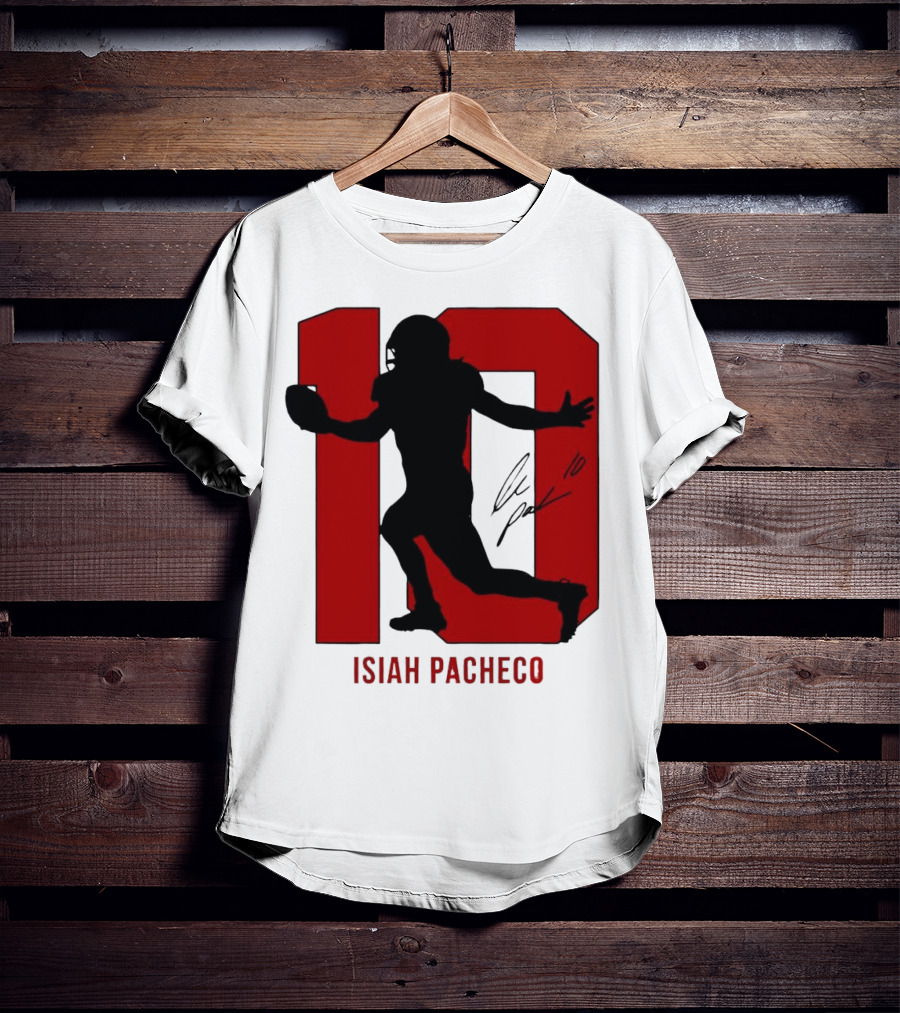 Isiah Pacheco Number 10 Kansas City Chiefs Silo Signature Action T-Shirt