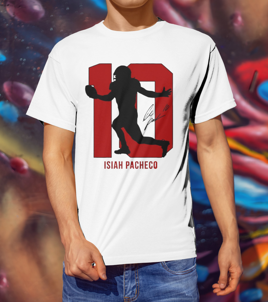 Isiah Pacheco Number 10 Kansas City Chiefs Silo Signature Action T-Shirt