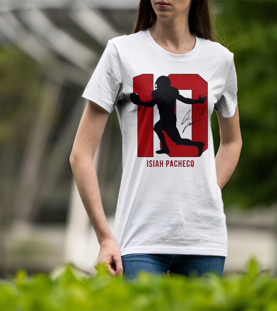 Isiah Pacheco Number 10 Kansas City Chiefs Silo Signature Action T-Shirt