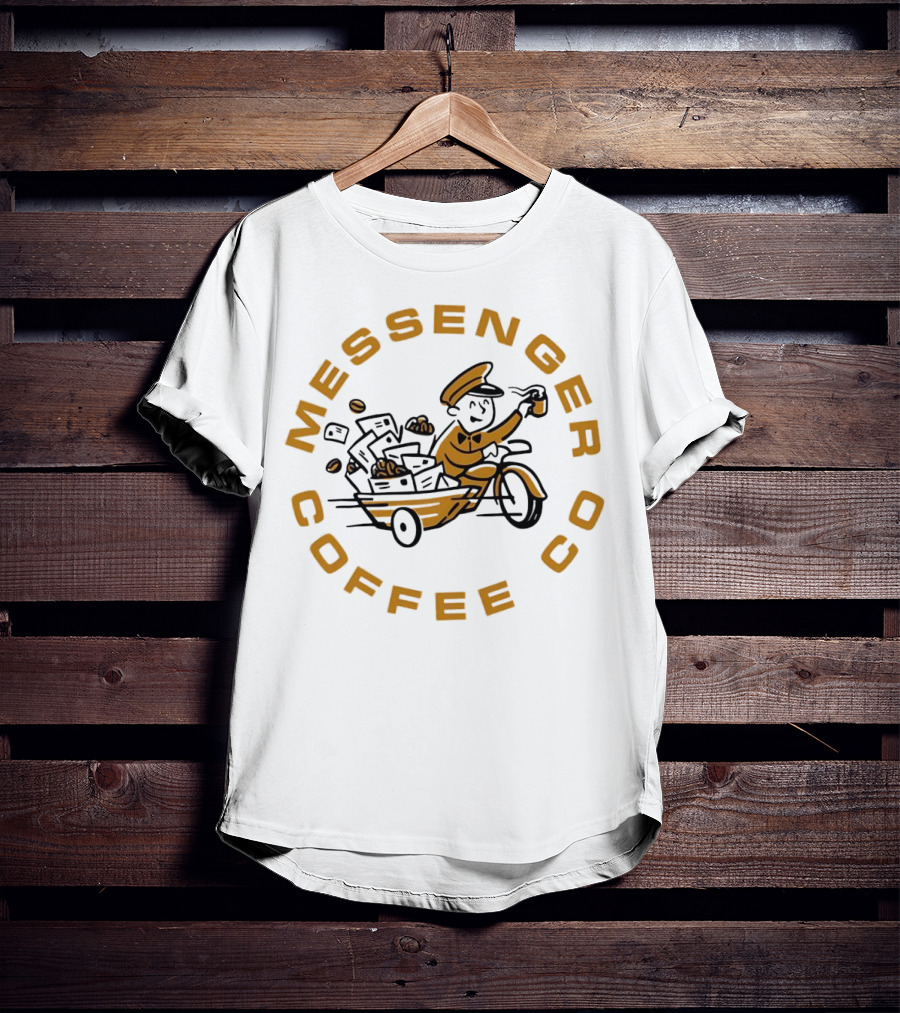 Messenger Coffee Co Joe Gatto Mailman With Coffee Cup T-Shirt