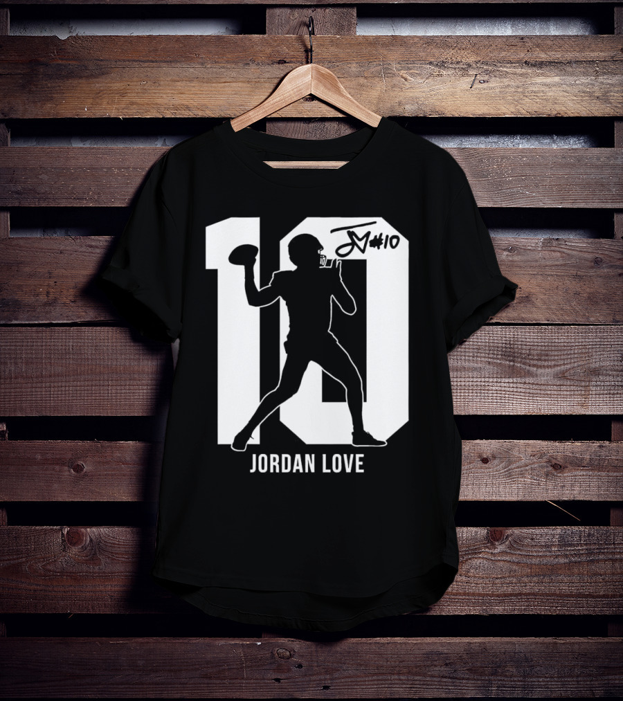 Jordan Love Green Bay Packers Number 10 Silhouette Signature T-Shirt