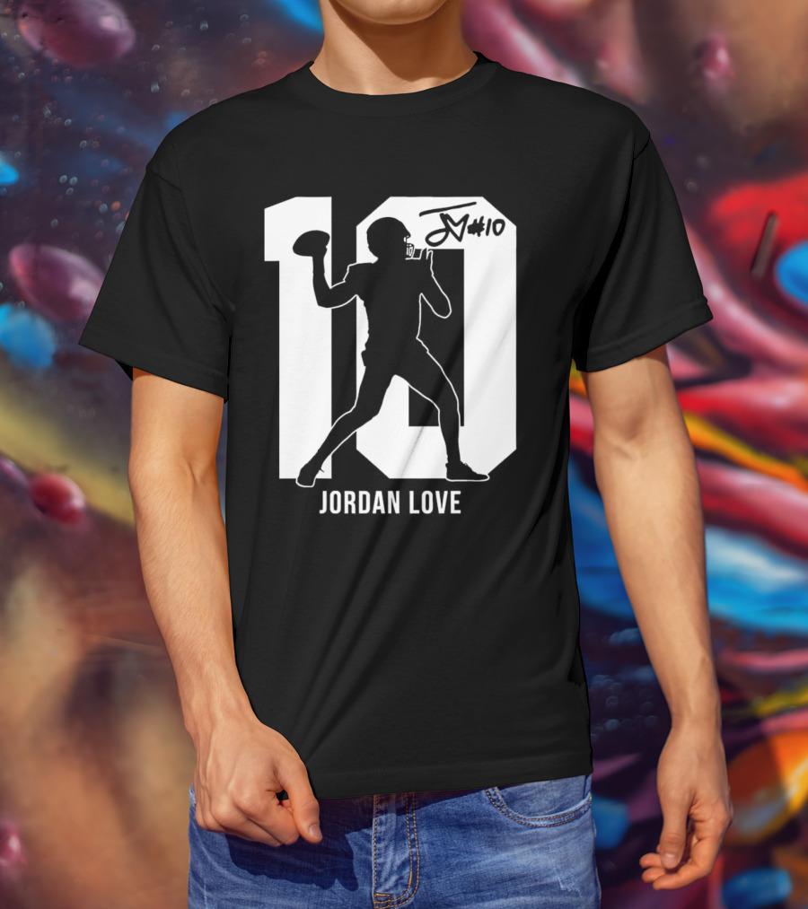 Jordan Love Green Bay Packers Number 10 Silhouette Signature T-Shirt