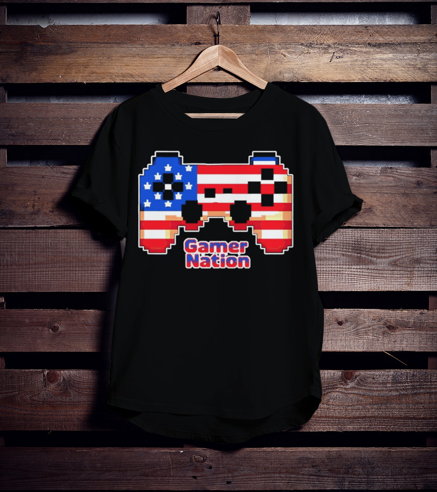 American Flag Pixel Art Gamer Nation Controller T-Shirt