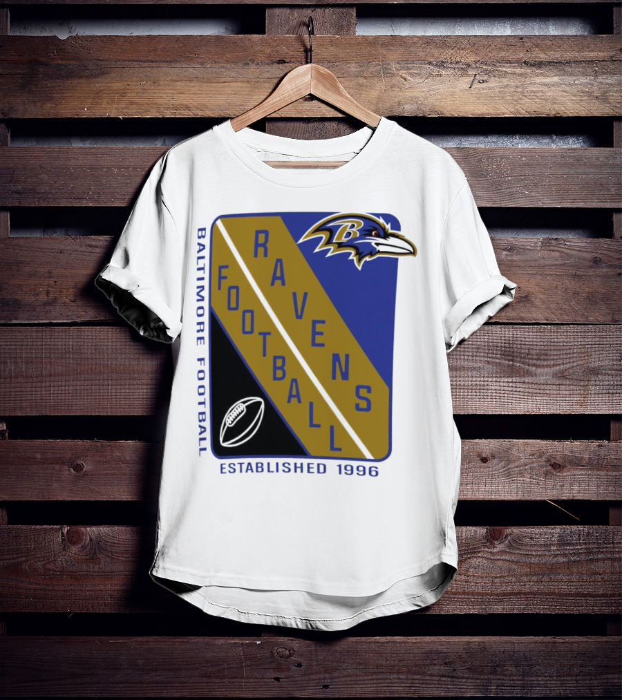 Baltimore Ravens Football Established 1996 Shield Logo Ravens Head T-Shirt
