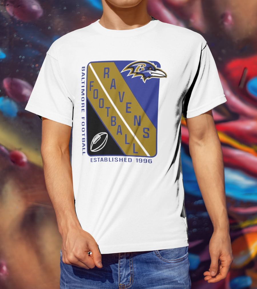 Baltimore Ravens Football Established 1996 Shield Logo Ravens Head T-Shirt