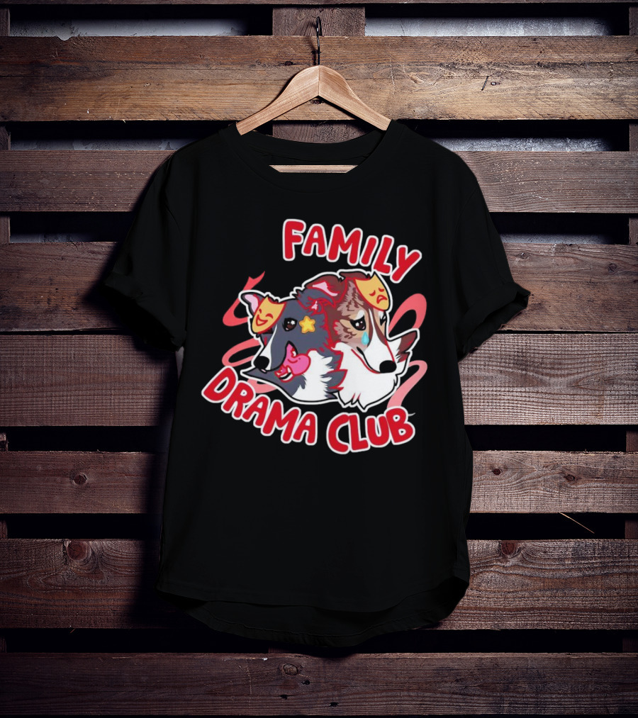 FAMILY DRAMA CLUB Dog Faces With Theater Masks T-Shirt