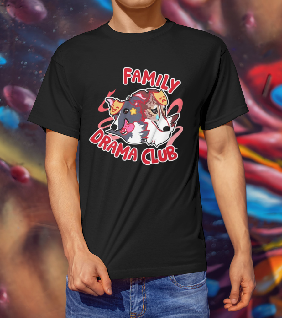 FAMILY DRAMA CLUB Dog Faces With Theater Masks T-Shirt