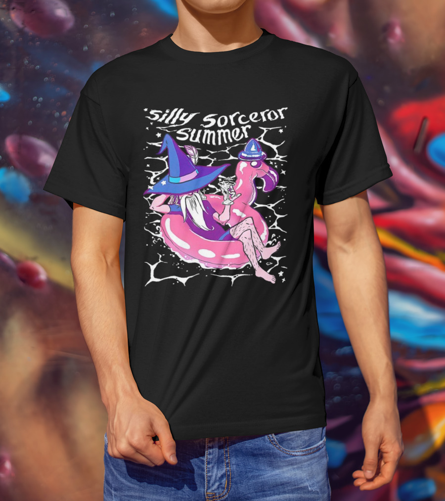 Silly Sorceror Summer Wizard In Flamingo Float With Sweet Tea T-Shirt